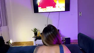 Distracted stepsister bends over to play dusting games and gets fucked